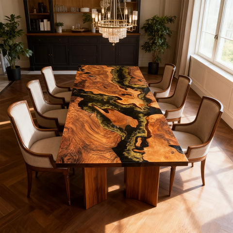 Custom-Olive-Wood-Epoxy-Resin-River-Table-Black-Pearl-Resin-With-Moss-Green-Wisps-QNF-827-01