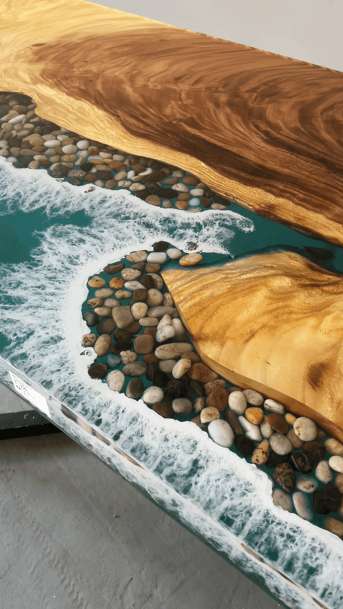 Custom Walnut Epoxy Resin River Table Teal Resin LQV-482