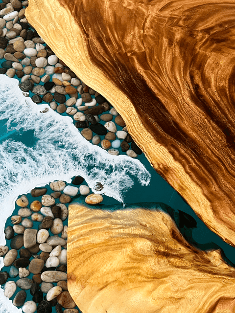 Custom Walnut Epoxy Resin River Table Teal Resin LQV-482