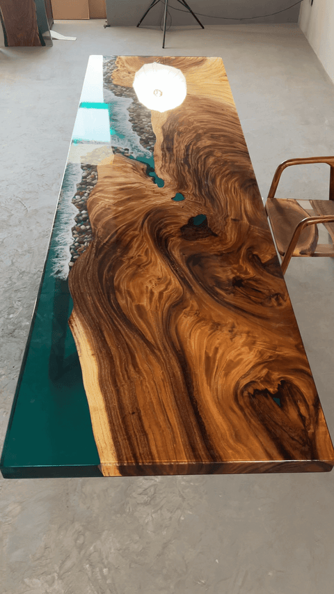 Custom Walnut Epoxy Resin River Table Teal Resin LQV-482