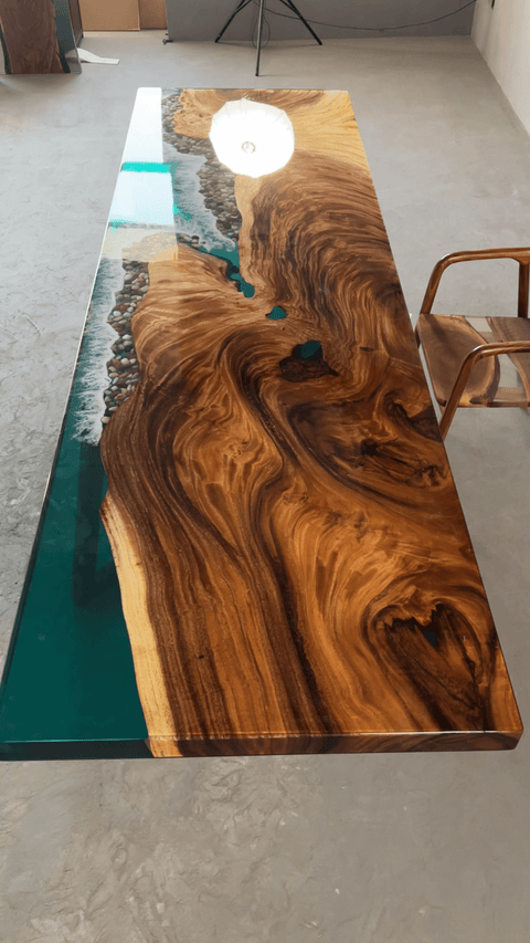 Custom Walnut Epoxy Resin River Table Teal Resin LQV-482