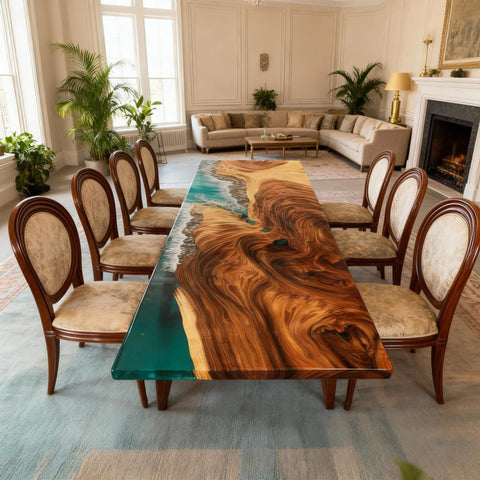 Custom Walnut Epoxy Resin River Table Teal Resin LQV-482