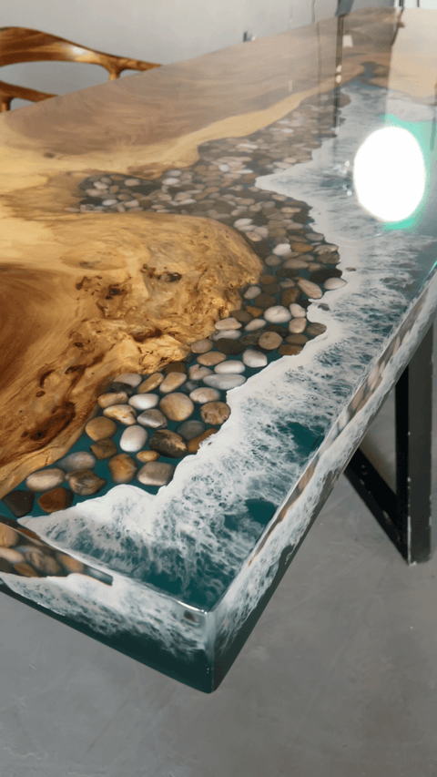 Custom Walnut Epoxy Resin River Table Teal Resin LQV-482