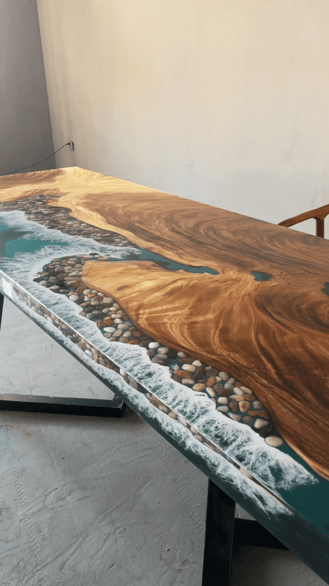Custom Walnut Epoxy Resin River Table Teal Resin LQV-482