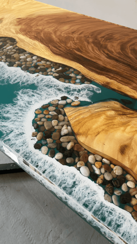 Custom Walnut Epoxy Resin River Table Teal Resin LQV-482